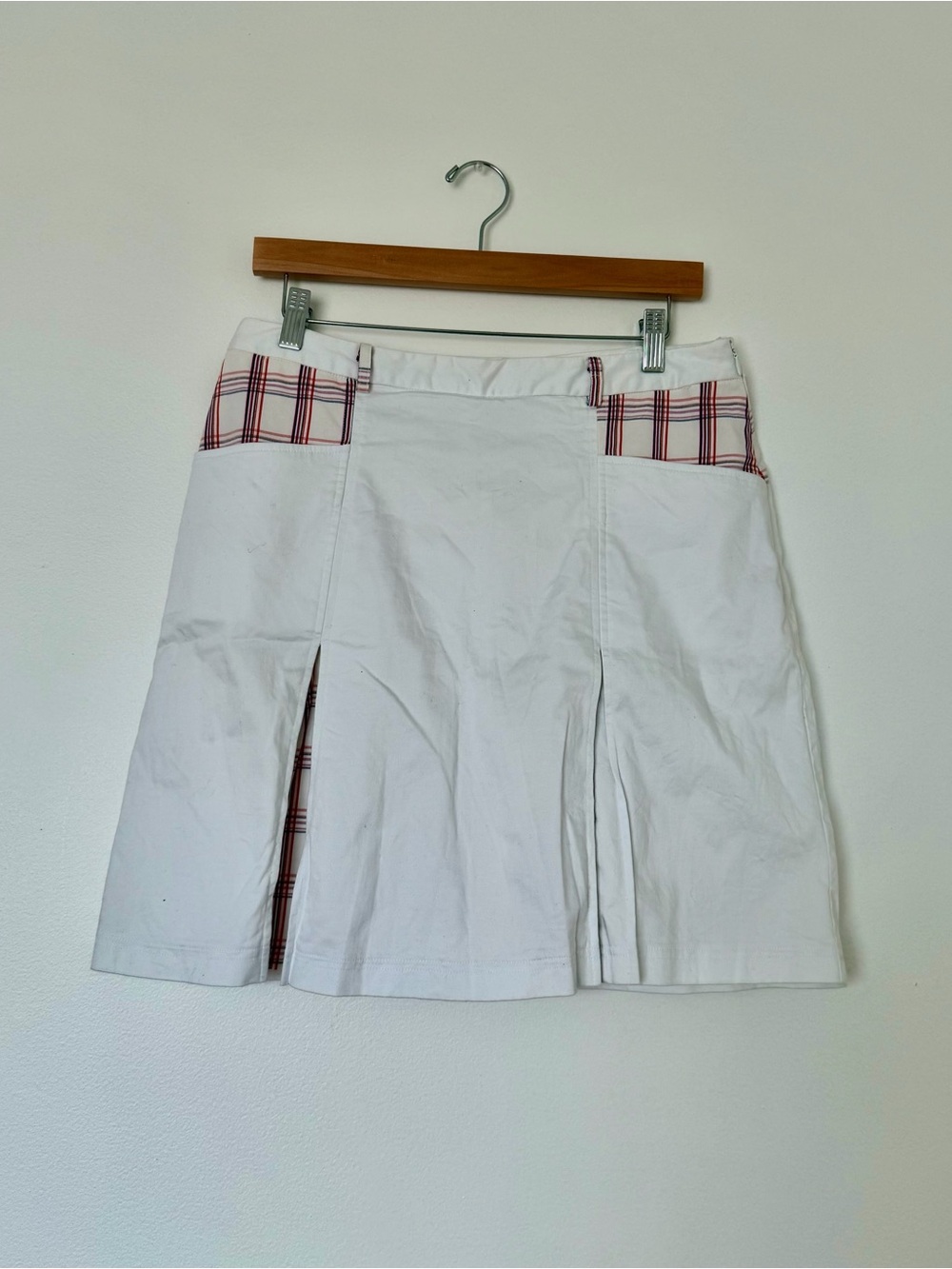 White Mini Skirt with Red Plaid Accents